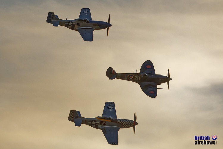Warbird trio flying at dusk at Revival 2019